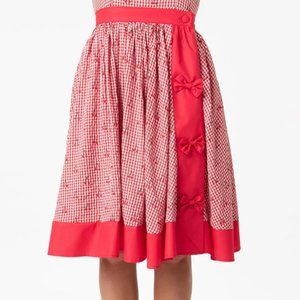 Unique Vintage Red Gingham & Cherry Print Rye Swing Skirt  L/10-12